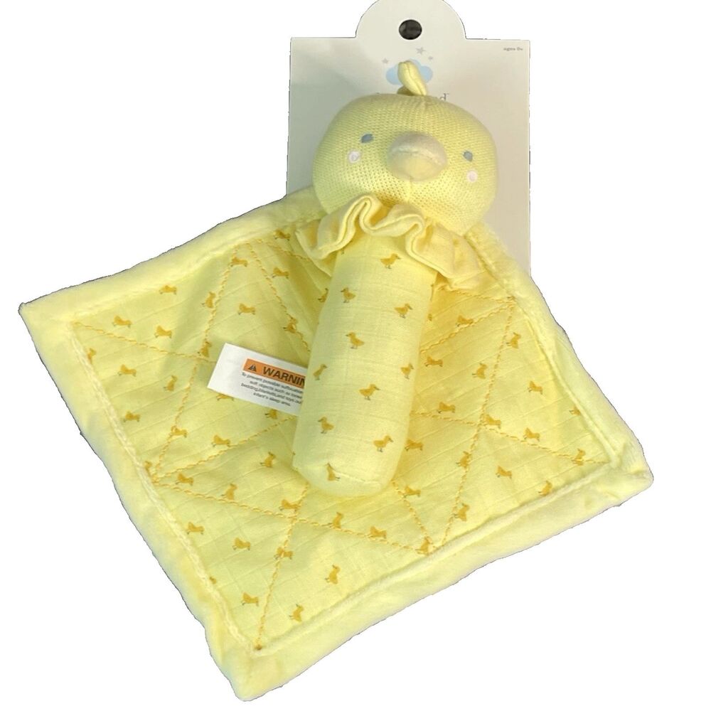 Cloud Island Rattle and Crinkle Paper Blanket Square  2 pc Baby Toy - Duck Chick